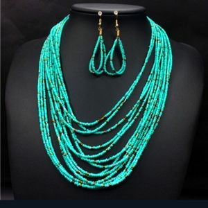 Handmade Bohemian Beaded Necklace and earrings set